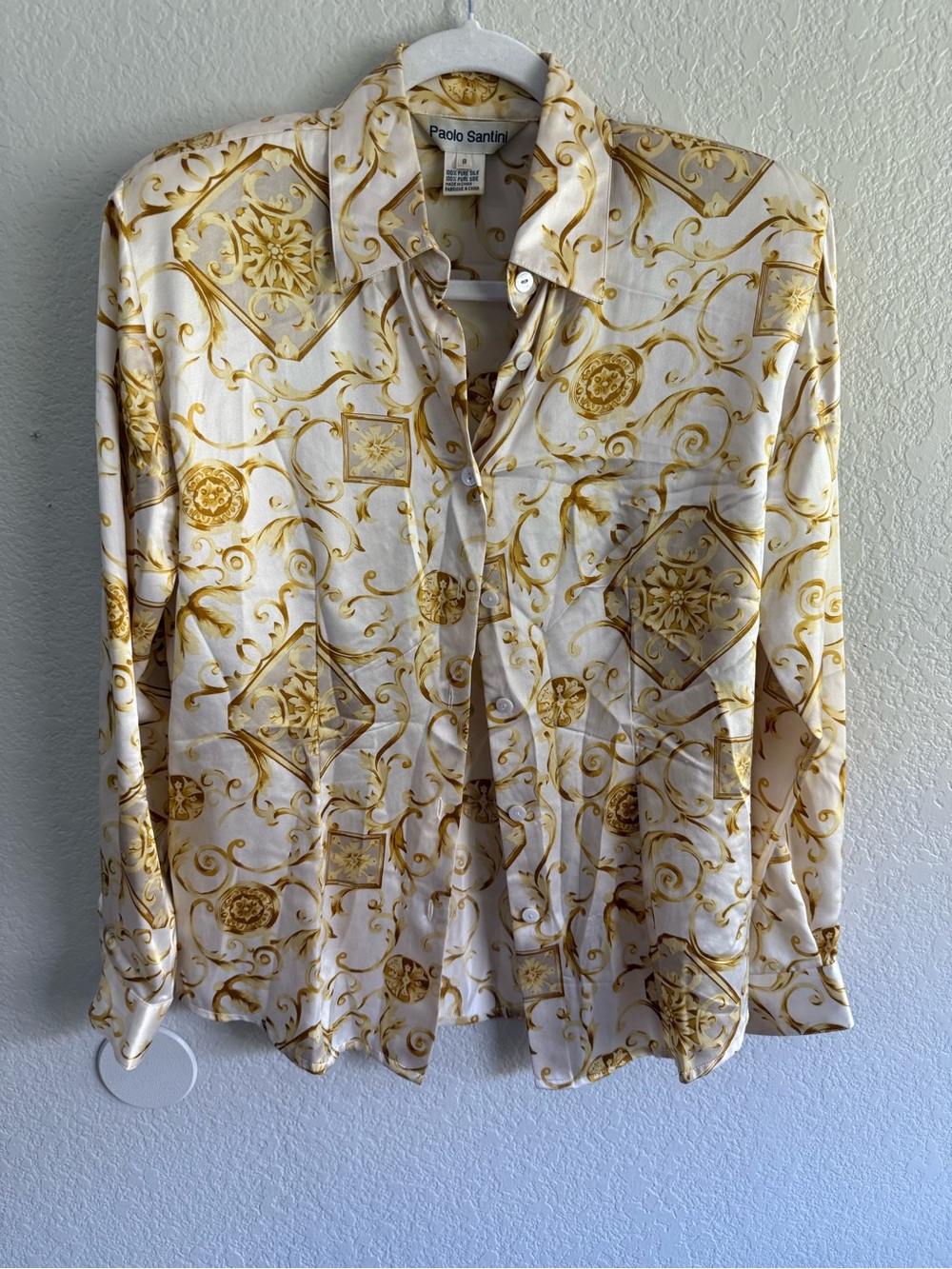 Paolo Santini Vintage Pure Silk Print Button-Up Blouse- Designer Print